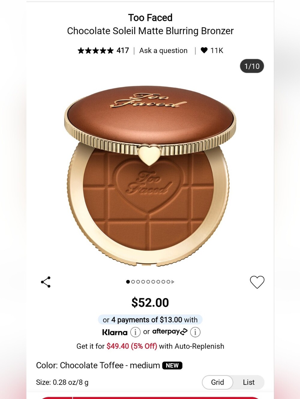 Too Faced Chocolate Soleil Matte Bronzer — Chocolate Toffee